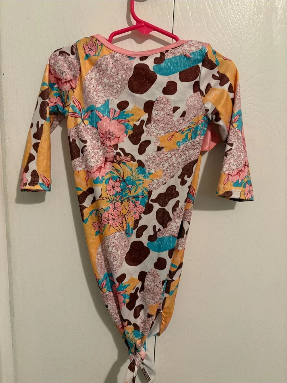 Girls Floral & Cow Print Pink Ruffle Knotted One-Piece